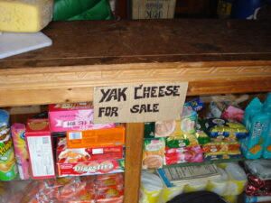 A home store on the Nepal trekking track with with Yak cheese for sale and other snacks