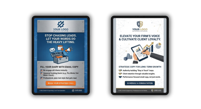 a mock up of two emails shown on tablet screen