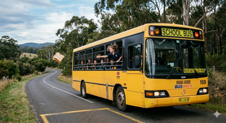 5 food waste facts - girl throwing a sandwich out the window of a school bus