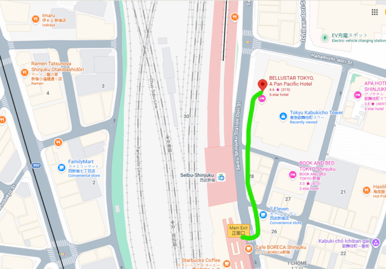 Local Secrets Edition 4: The Penthouse In The Sky. Google Map of Seibu-Shinjuku Station location to the Bellustar Hotel